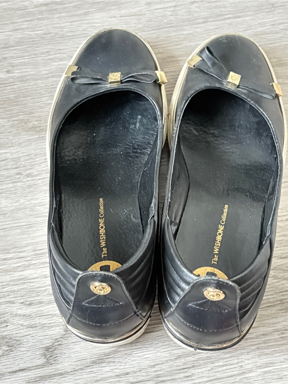 Wishbone Round Toe Wedge Leather Shoe Women's Black Platform Ballet Size 9 - Picture 7 of 15